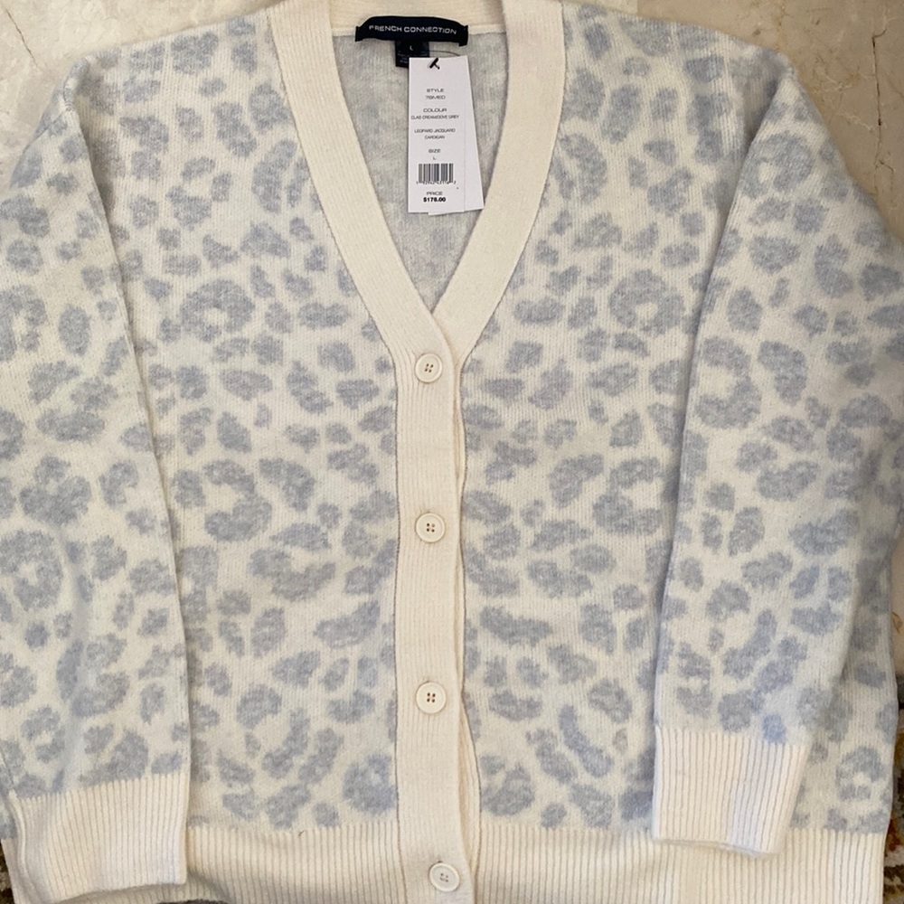 French Connection Leopard Jacquard Cardigan